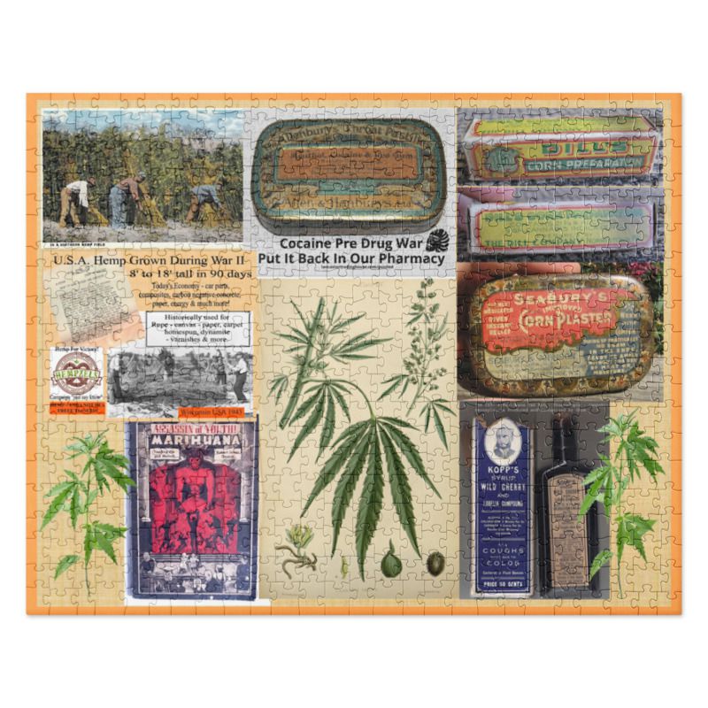 Cannabis hemp collage of medicine bottles, US news accounts and prohibitionist publications.