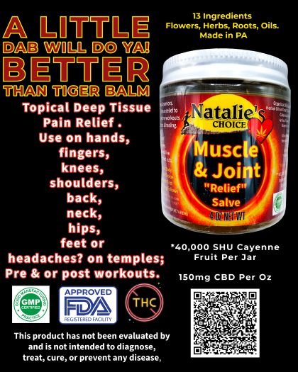 Black background highlighting Muscle and Joint Salve benefits for quality of life.