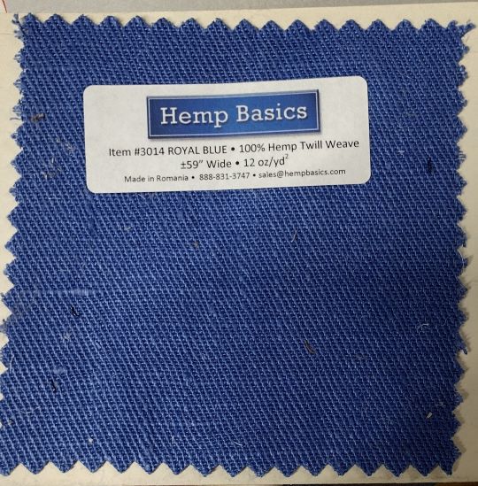 100% blue hemp fabric swatch one of a few bolts in the warehouse