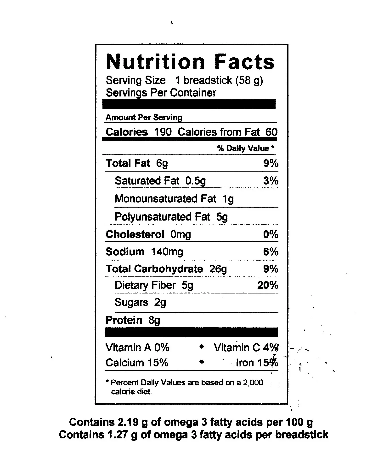 Nutritional chart of 2oz high protein soft pretzels